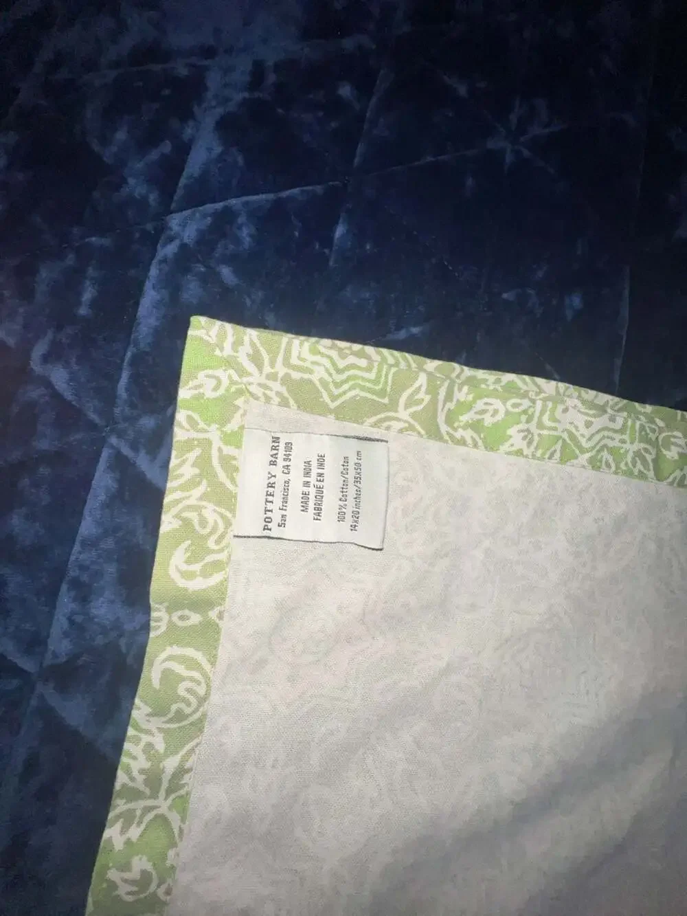Pottery Barn Green and White Floral Block Print Cotton Placemats - Set of 8